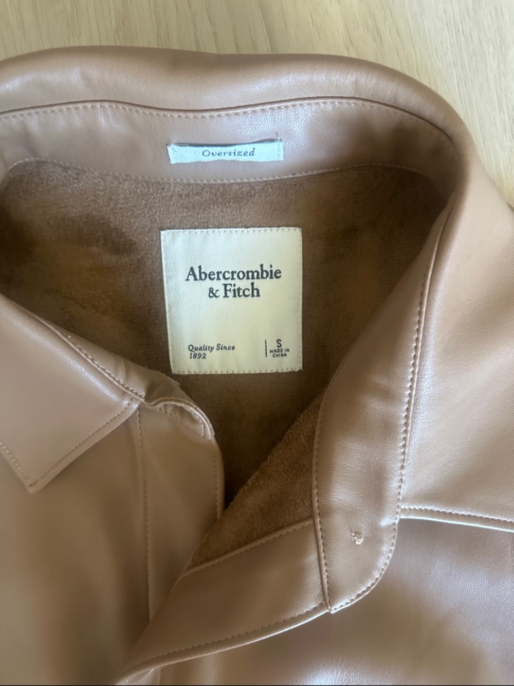 Abercrombie & Fitch Camel Brown Faux-Leather Button-Up Jacket - Picture 2 of 2